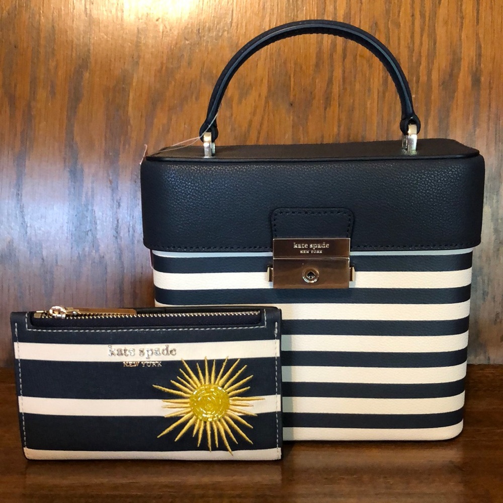 NWT-Kate Spade-SET-Striped Voyage Top Handle Crossbody & Sun Bifold Wallet-$426